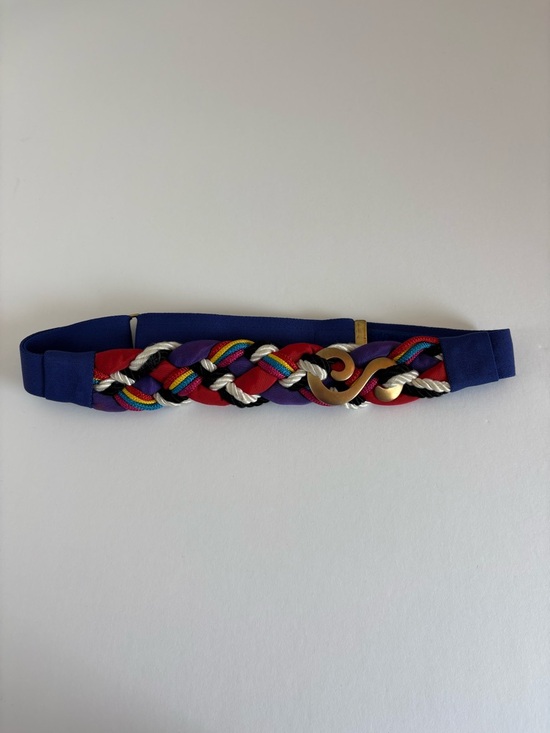 unbranded Accessories - Vintage Women’s Blue Braided Belt with Multicolor Accents